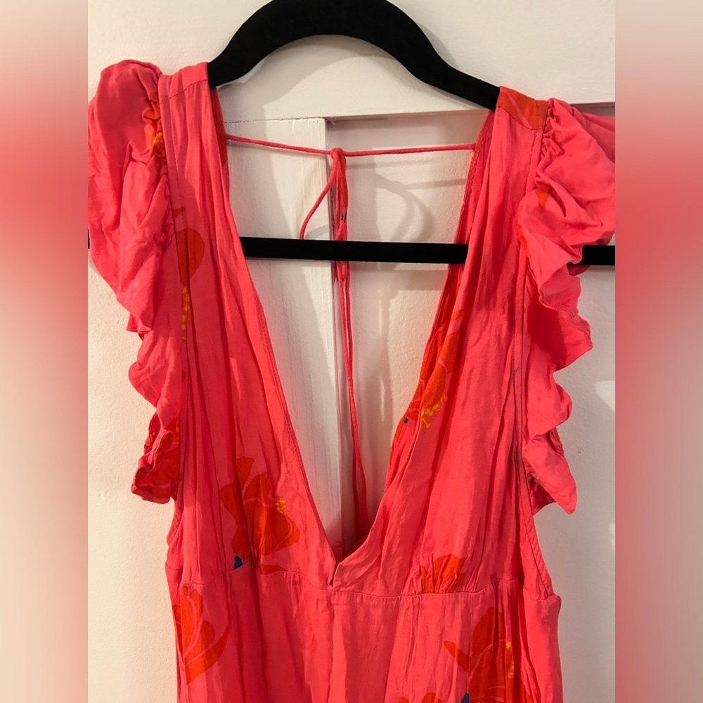 Free People She's A Waterfall Hot Pink Floral Print Ruffled Maxi Dress size 0 - Picture 5 of 7
